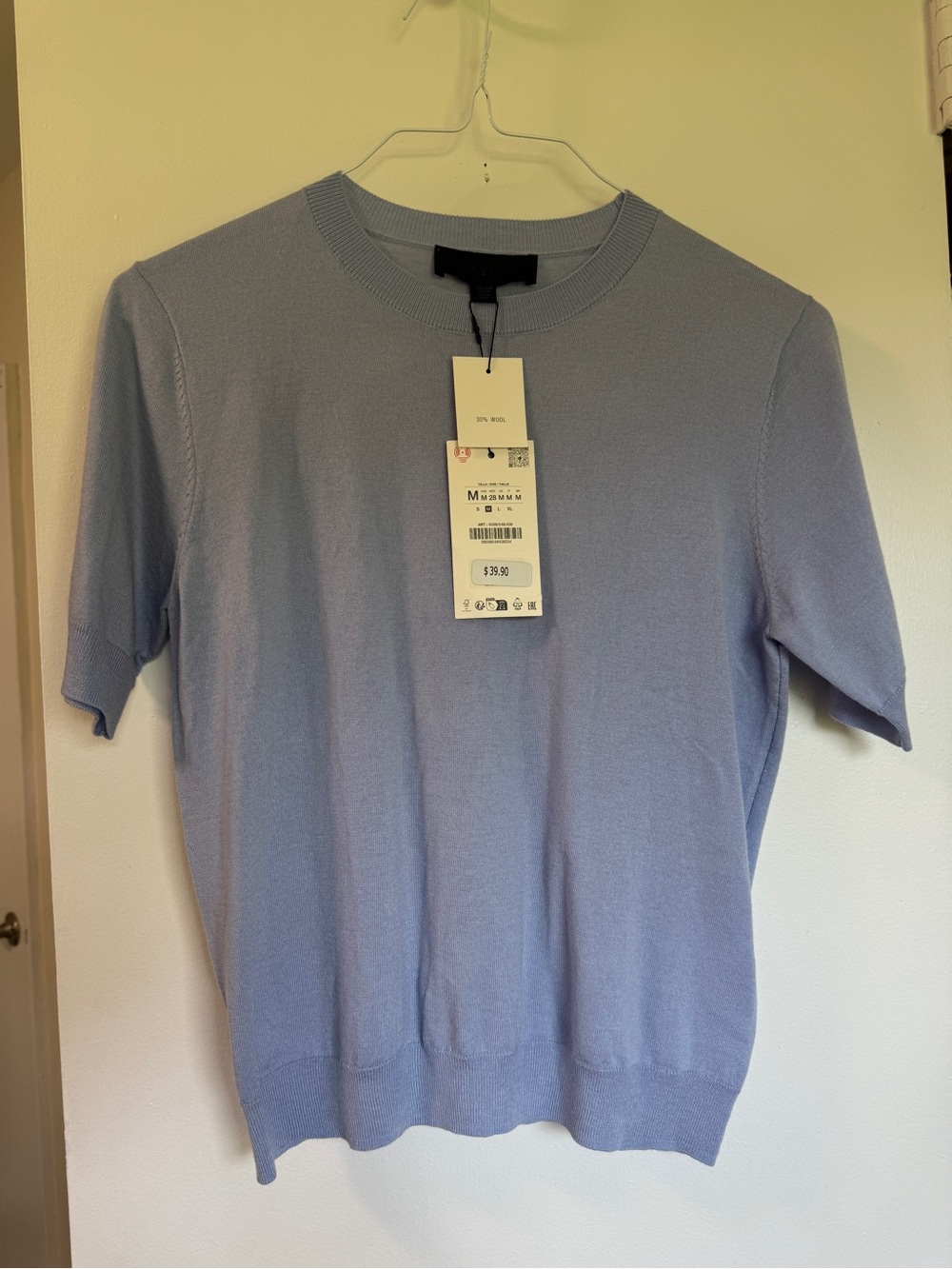 Zara Women’s Light Crewneck Short-Sleeve Sweater - Pale Blue